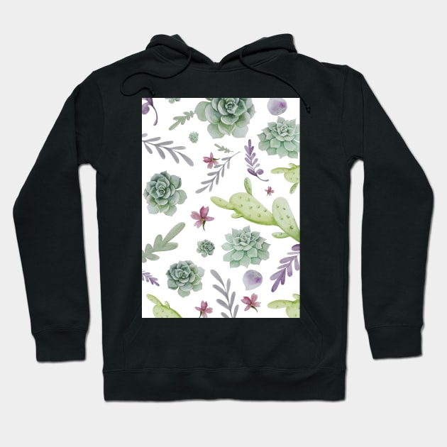 Cactus and Wreath Watercolor Pattern 1 Hoodie by B&K